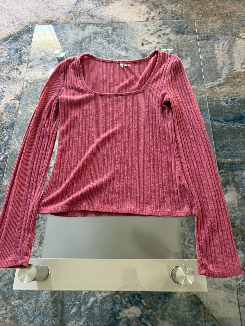 Mudd Ribbed Long-Sleeve Scoop Neck Top - Rose